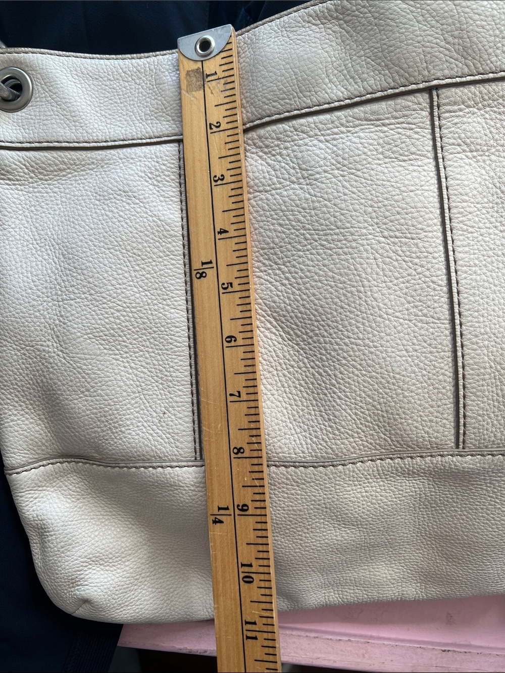 Women's Neutral Leather Shoulder Bag - Beige silver hardware - Picture 15 of 16